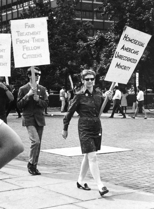 Kay Lahusen on the picket line in front of Independence Hall in Philadelphia, July 4, 1969.
