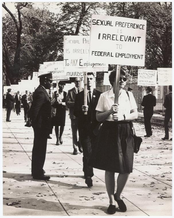 Barbara Gittings at the third White House picket on October 23, 1965.
